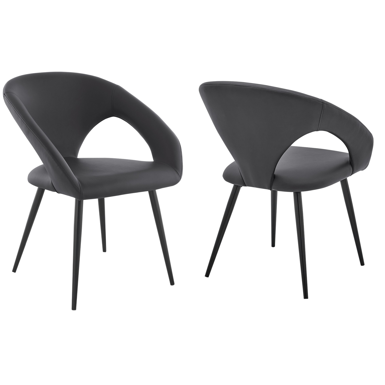 Elin Gray Faux Leather And Black Metal Dining Chairs - Set Of 2- Saltoro Sherpi