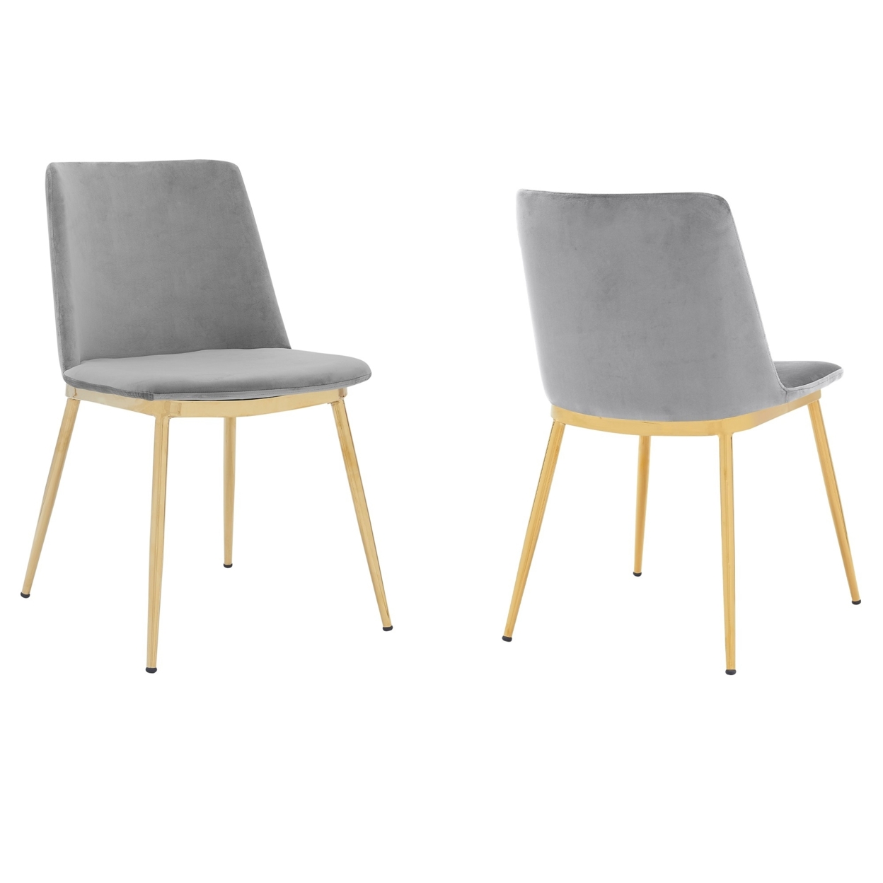 Messina Modern Gray Velvet And Gold Metal Leg Dining Room Chairs - Set Of 2- Saltoro Sherpi