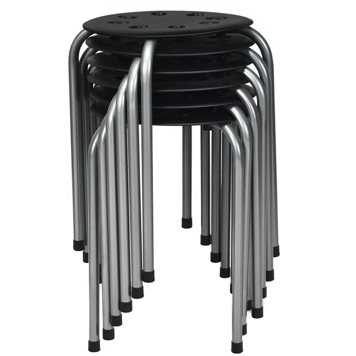 Set Of 6 Portable Plastic Stack Stools Backless Classroom Seating - Black + Gray
