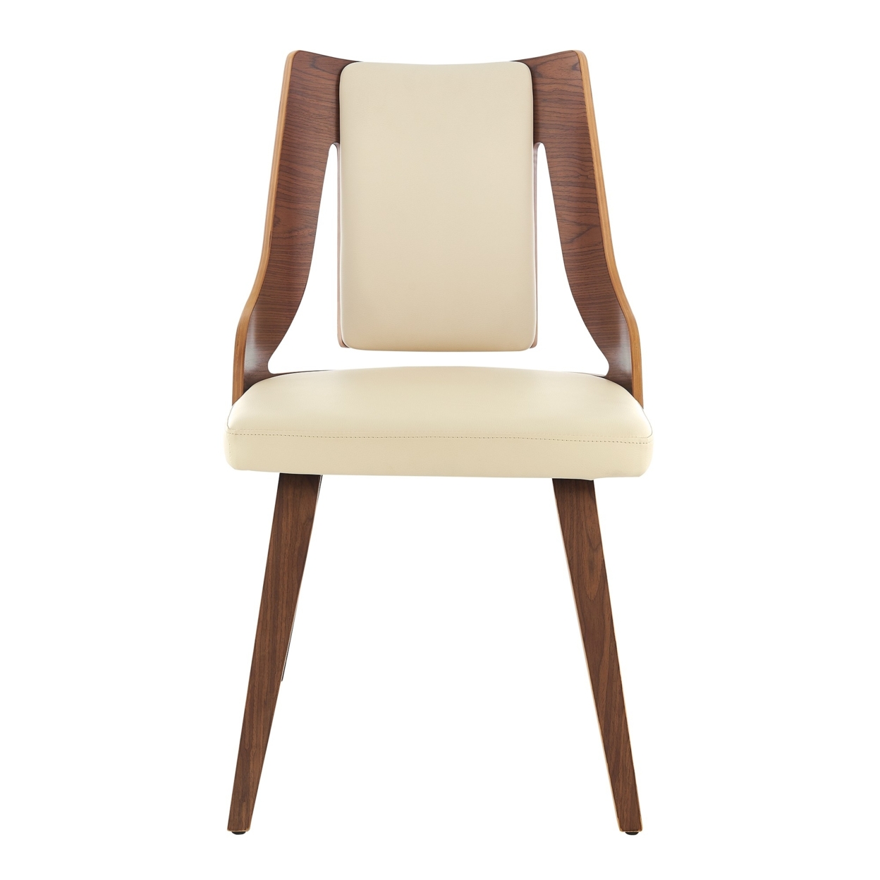 Aniston Cream Faux Leather And Walnut Wood Dining Chairs - Set Of 2- Saltoro Sherpi