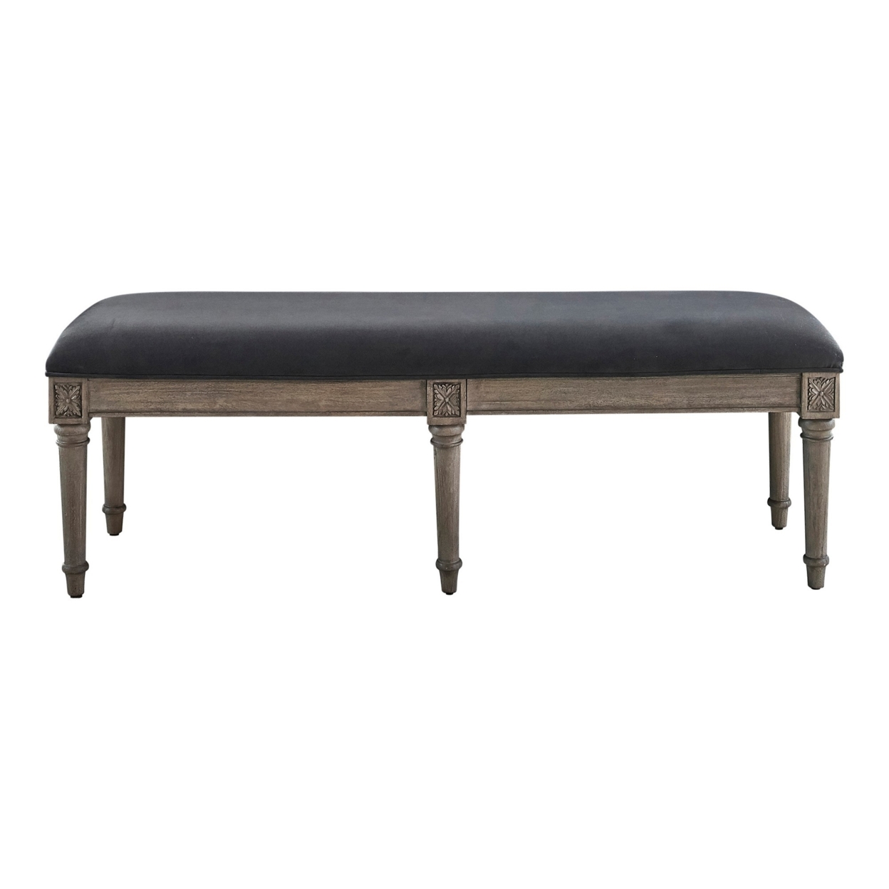 Bench With Velvet Upholstered Seat And 6 Legged Support, Gray- Saltoro Sherpi