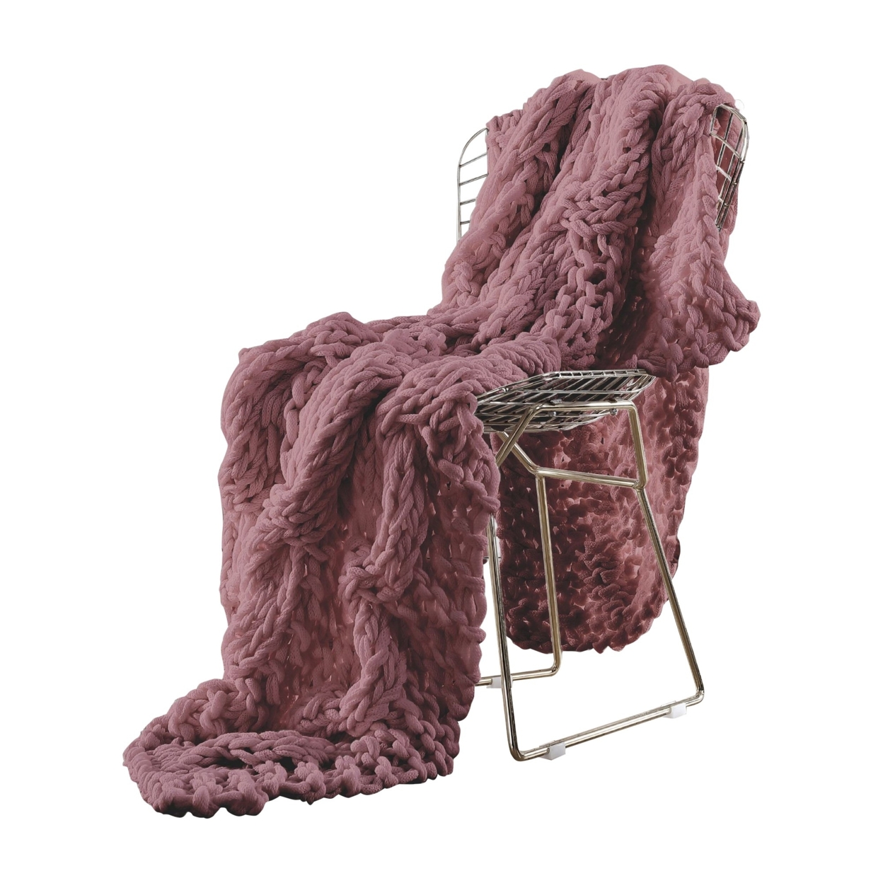 Veria Throw Blanket With Hand Knitted Acrylic Fabric The Urban Port, Red- Saltoro Sherpi