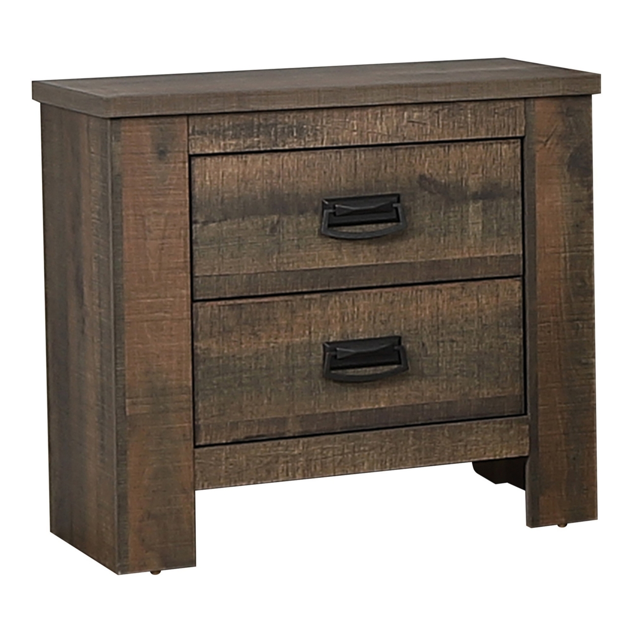 Wooden Nightstand With 2 Drawers And Saw Hewn Texture, Brown- Saltoro Sherpi