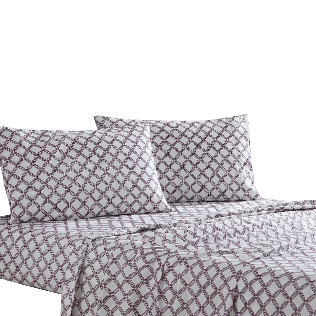 Veria 4 Piece Queen Bedsheet Set With Celtic Knot Print The Urban Port, White And Gray- Saltoro Sherpi