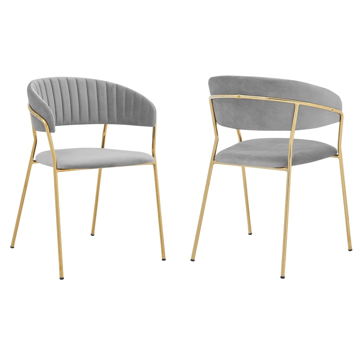 Nara Modern Gray Velvet And Gold Metal Leg Dining Room Chairs - Set Of 2- Saltoro Sherpi