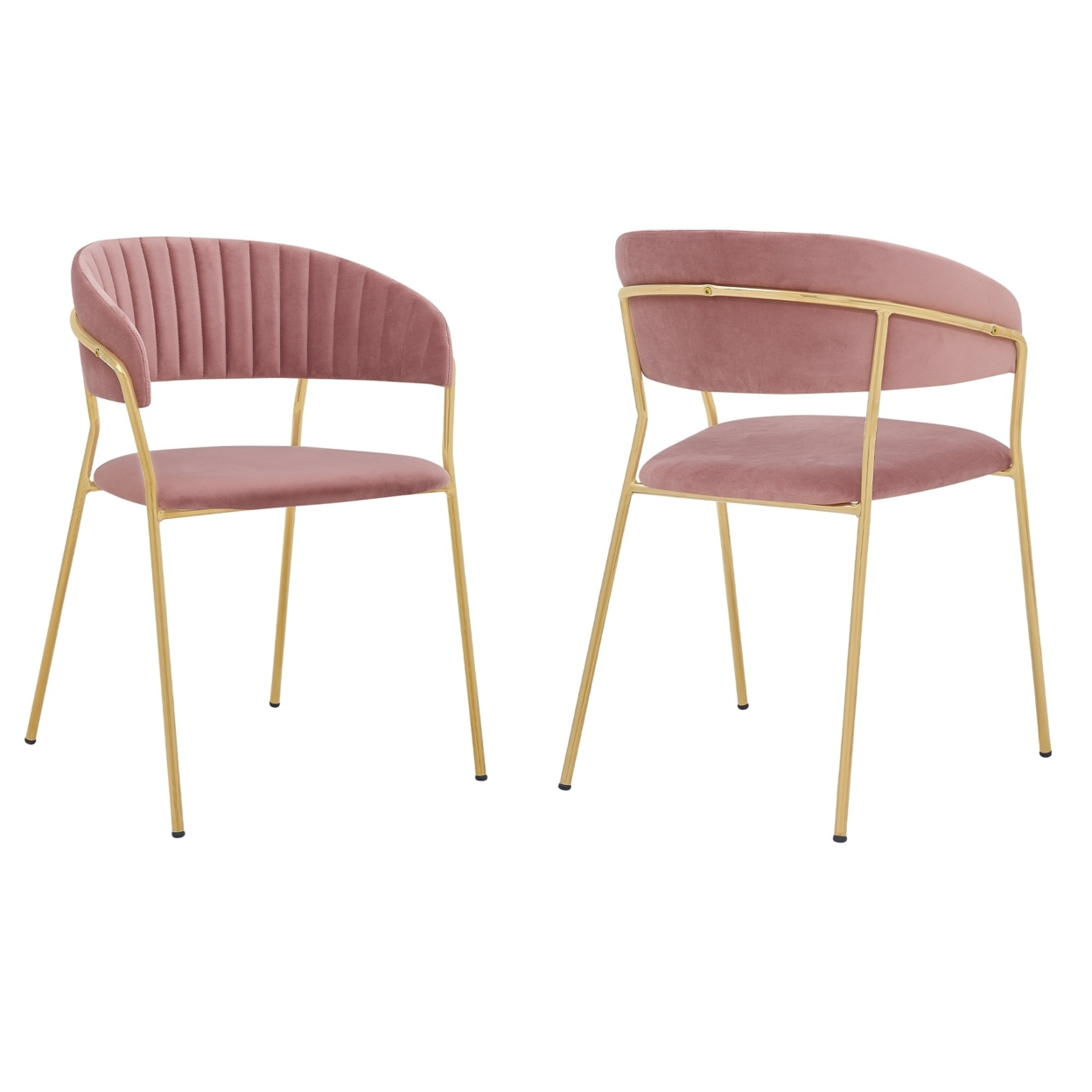 Nara Modern Pink Velvet And Gold Metal Leg Dining Room Chairs - Set Of 2- Saltoro Sherpi