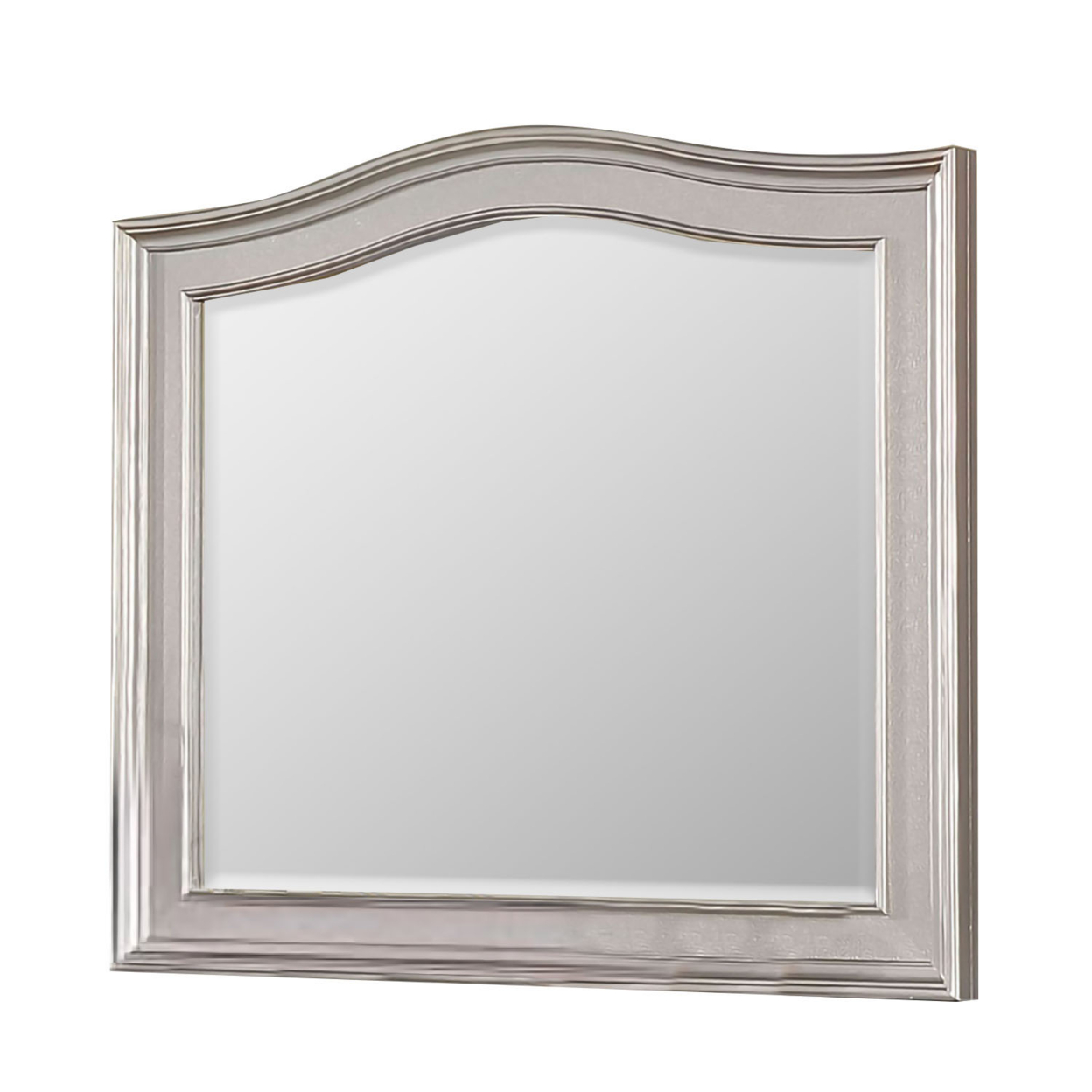 Curved Top Wooden Frame Mirror With Molded Details, Silver- Saltoro Sherpi