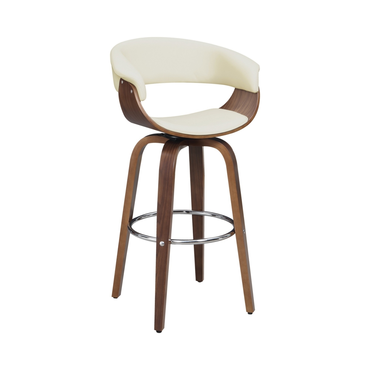 Barstool With Counter Open Design And Wooden Legs, Cream And Brown- Saltoro Sherpi