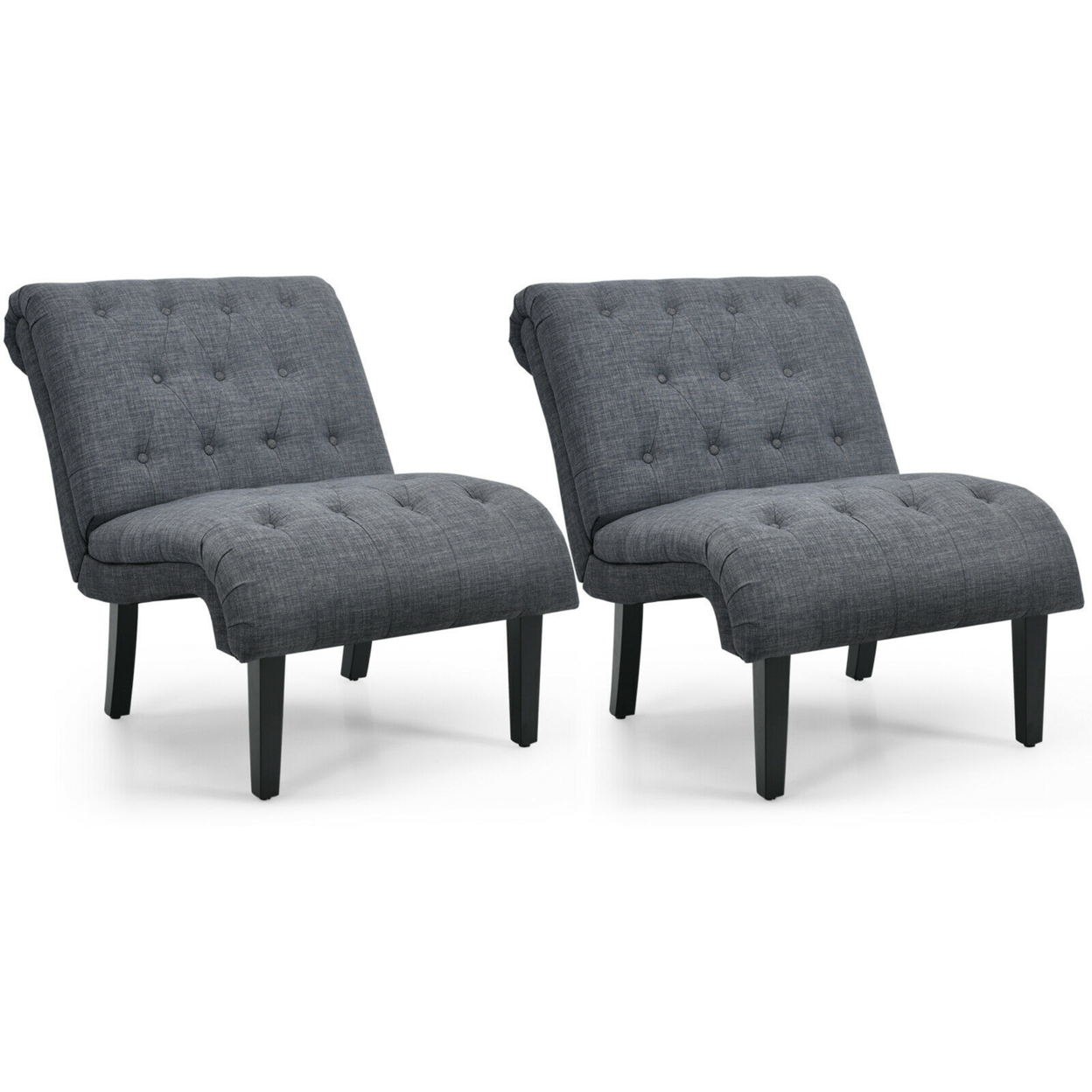 Set Of 2 Armless Accent Chair Upholstered Tufted Lounge Chair - Dark Grey