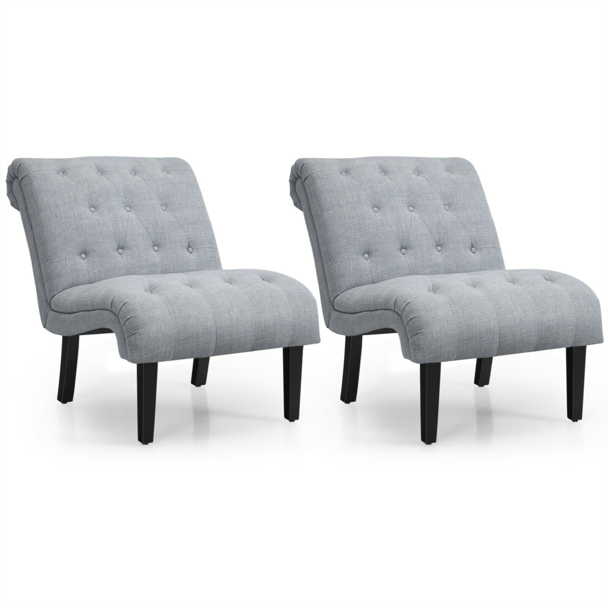 Set Of 2 Armless Accent Chair Upholstered Tufted Lounge Chair - Light Grey