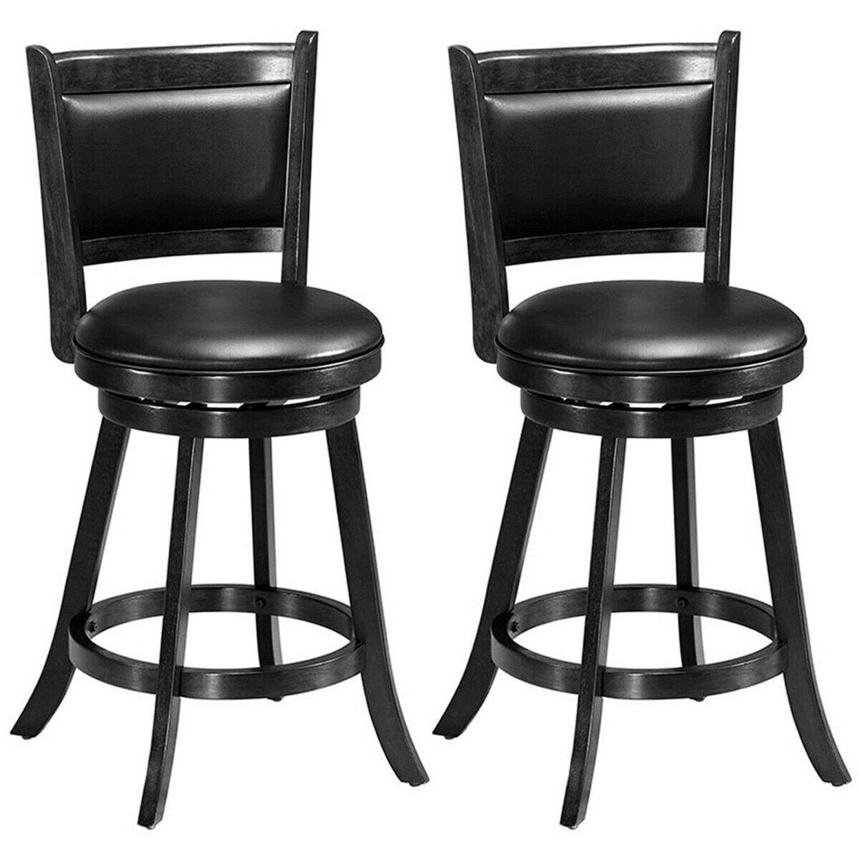 2PCS 24'' Swivel Counter Stool Dining Chair Upholstered Seat Black