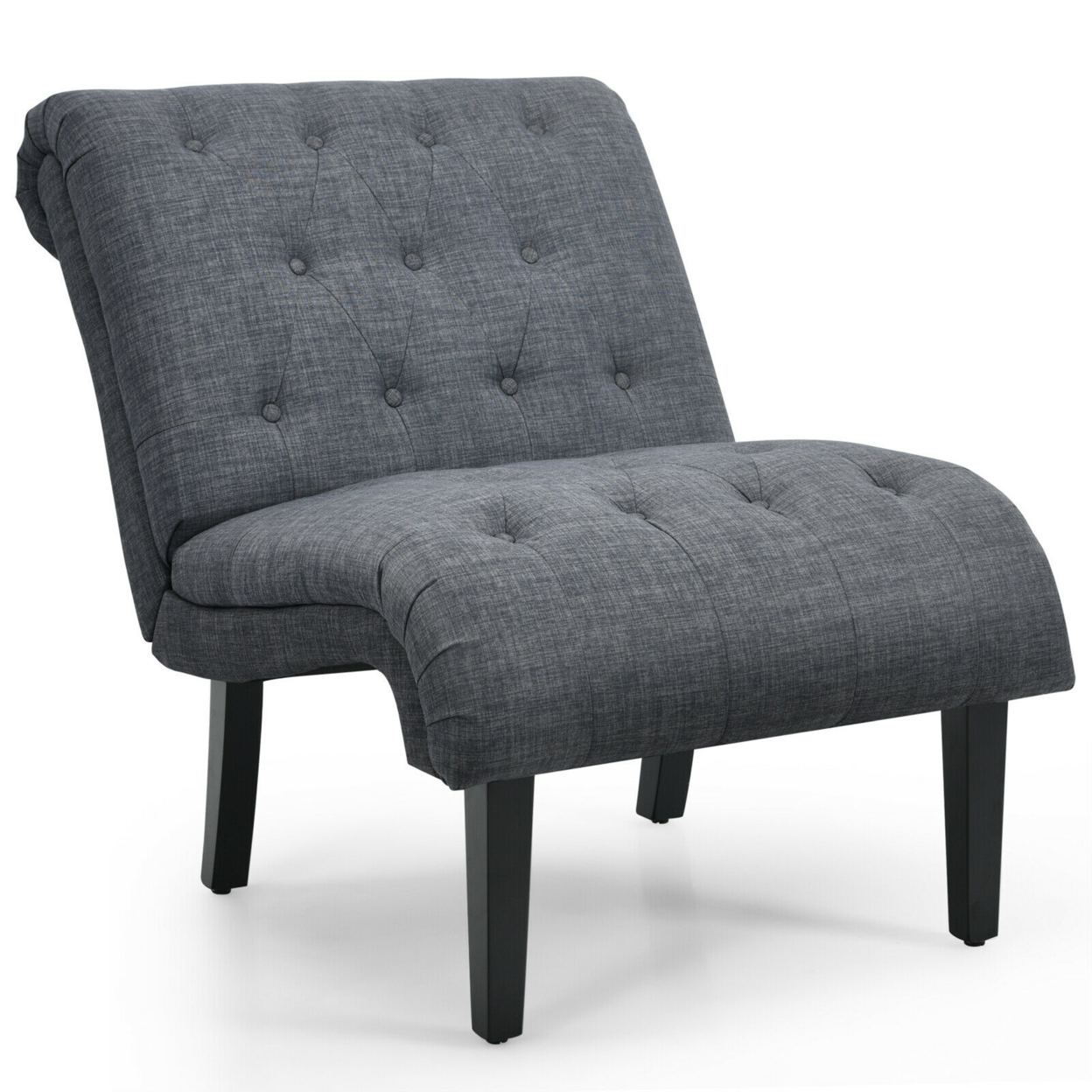Armless Accent Chair Upholstered Tufted Lounge Chair Wood Leg - Dark Grey
