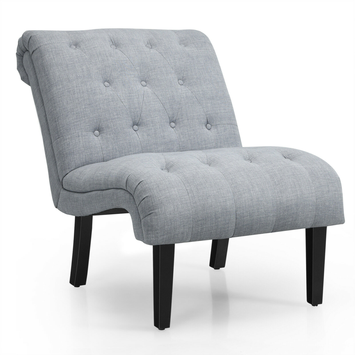 Armless Accent Chair Upholstered Tufted Lounge Chair Wood Leg - Light Grey