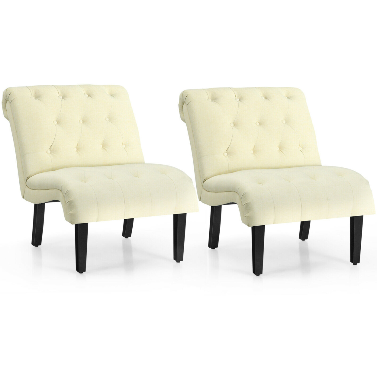 Set Of 2 Armless Accent Chair Upholstered Tufted Lounge Chair - Beige