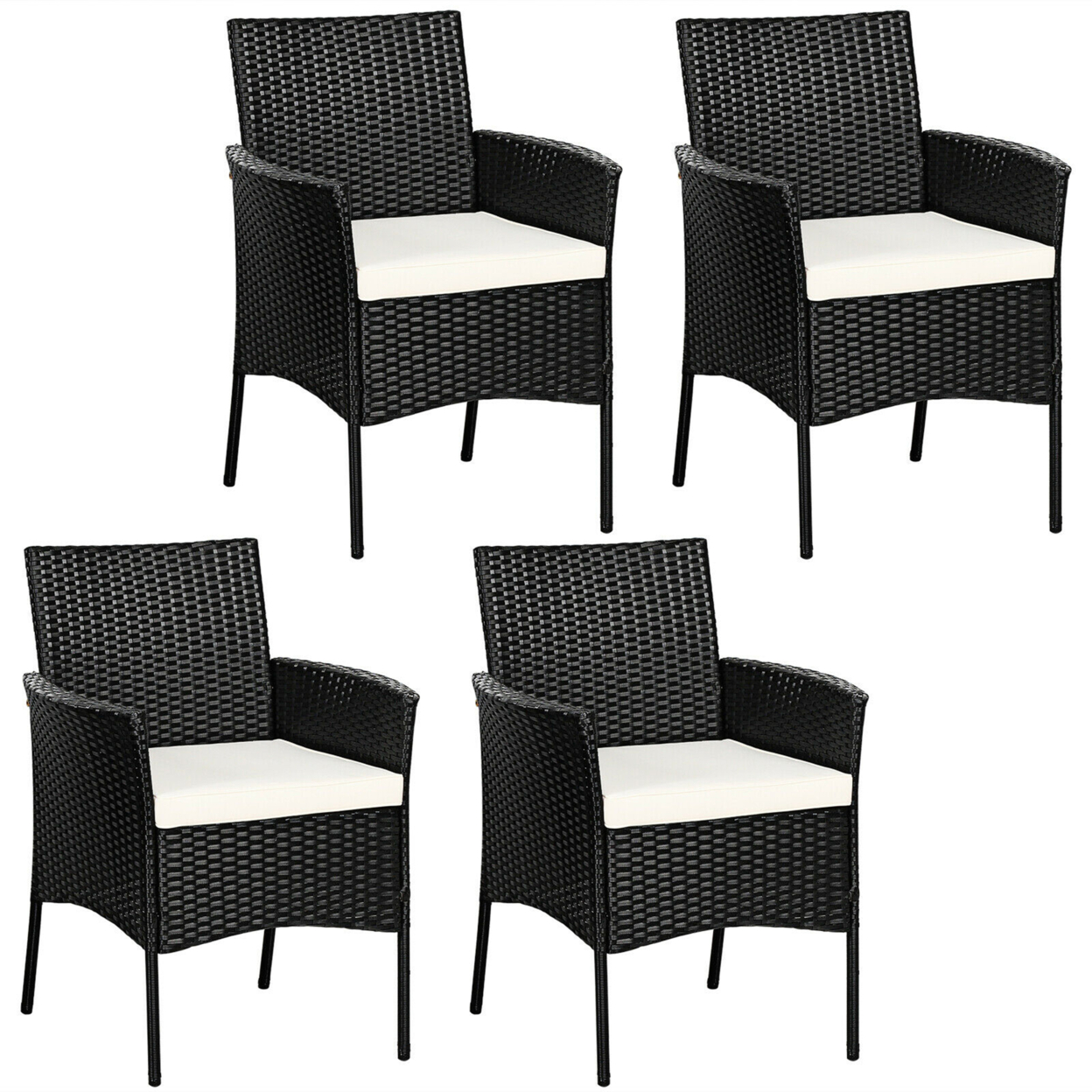 4PCS Patio Rattan Arm Dining Chair Cushioned Sofa Furniture Black