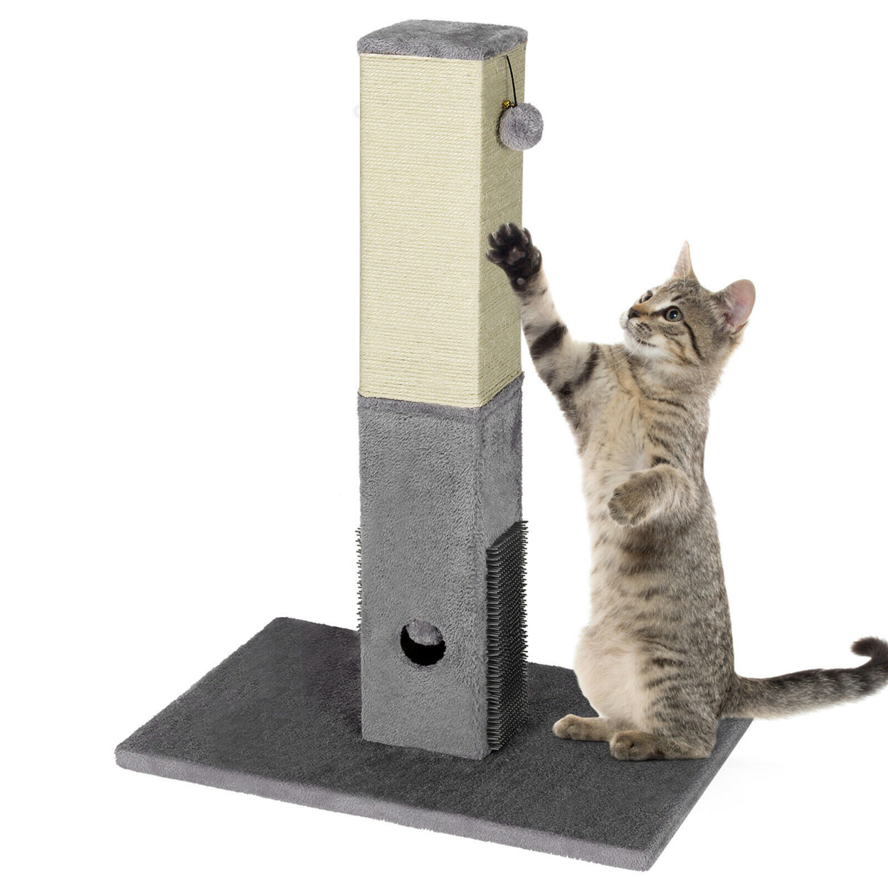 31'' Tall Cat Scratching Post Claw Scratcher W/ Sisal Rope & 2 Plush Ball