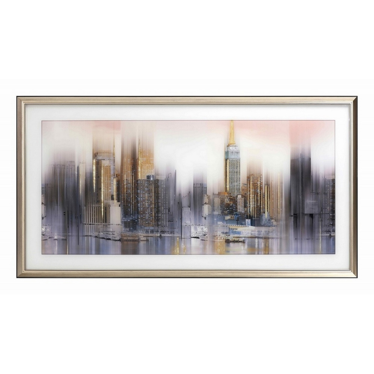 Wall Art With Resin Frame And Blurred Cityscape Painted Design, Gold- Saltoro Sherpi
