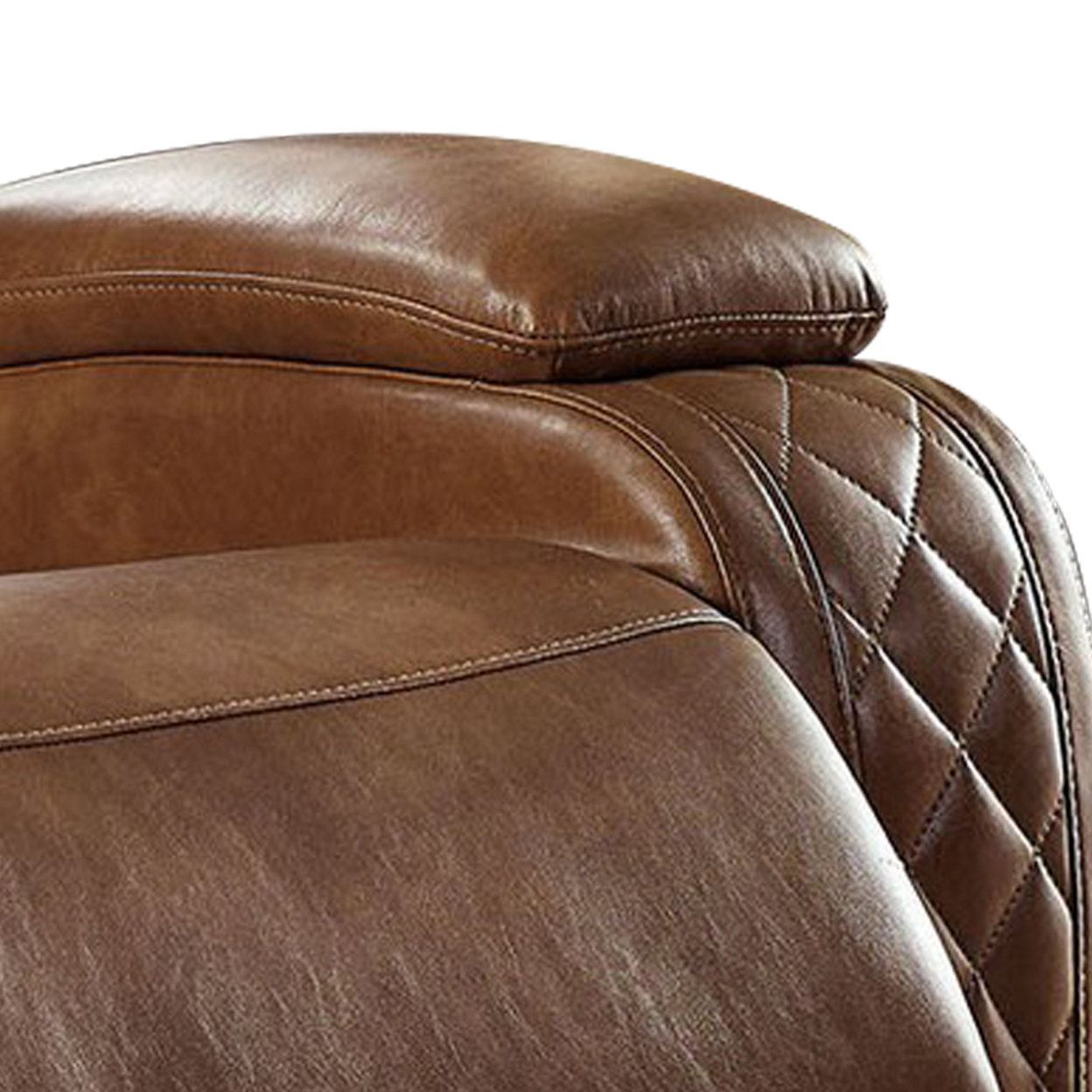 Leatherette Power Recliner With Stitched Diamond Pattern, Brown- Saltoro Sherpi