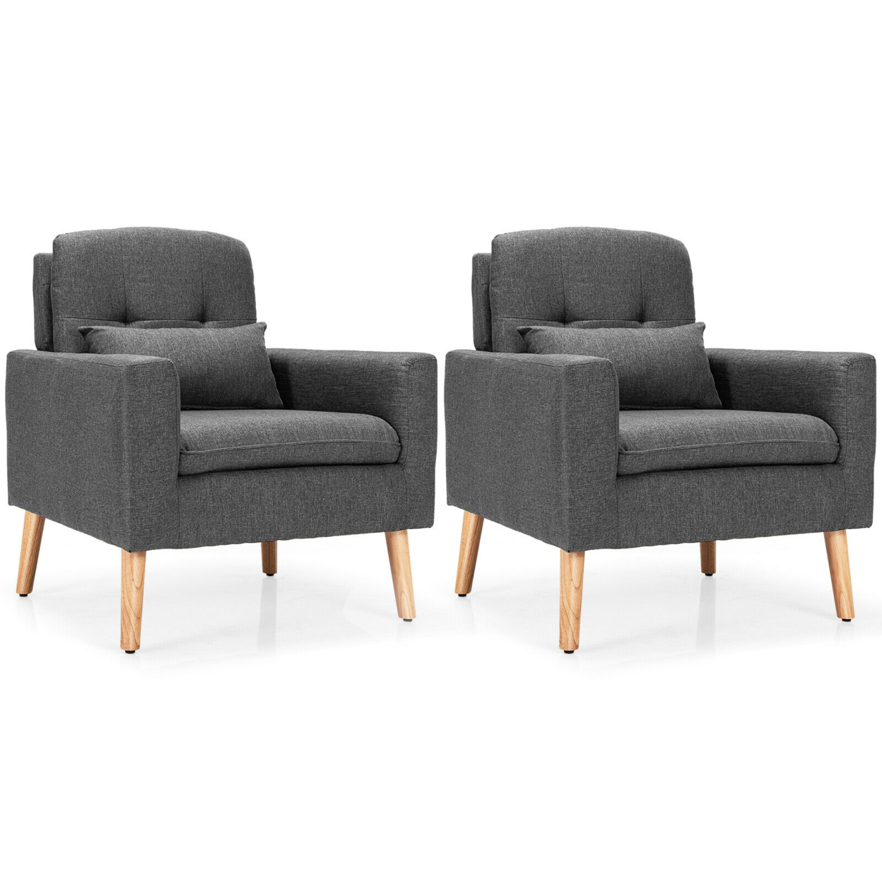 2PCS Accent Armchair Single Sofa Chair Home Office W/ Waist Pillow Gray