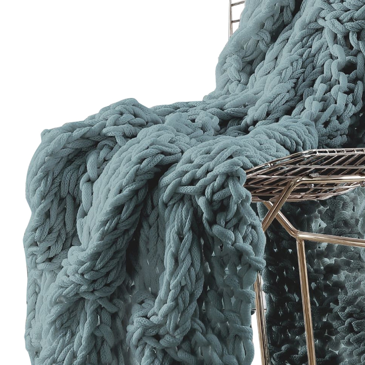 Veria Throw Blanket With Hand Knitted Acrylic Fabric The Urban Port, Blue- Saltoro Sherpi