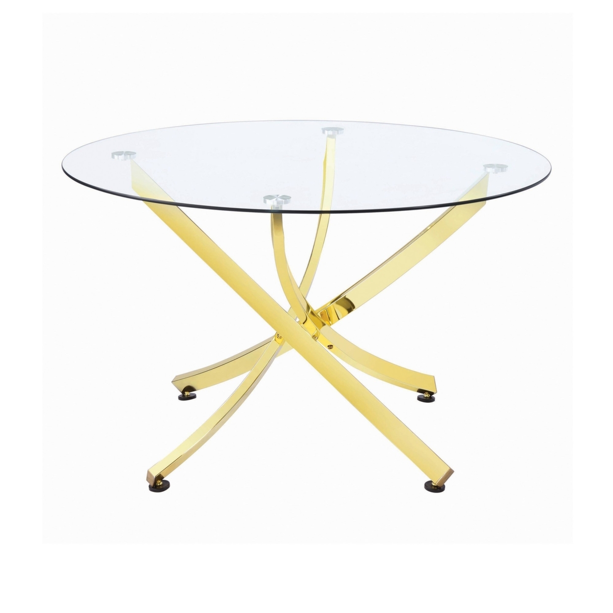 Dining Table With Glass Top And Curved Design Metal Base, Gold- Saltoro Sherpi