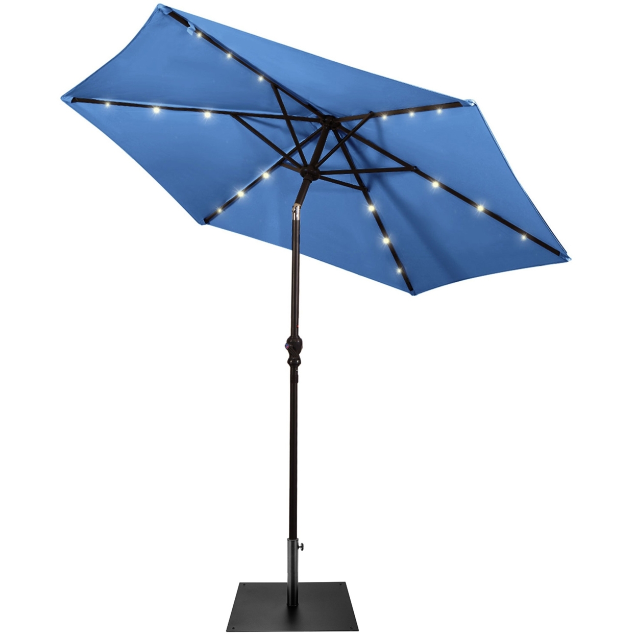 9 Ft Patio Table Market Umbrella W/ 18 Solar LED Lights & Heavy-duty Base - Blue