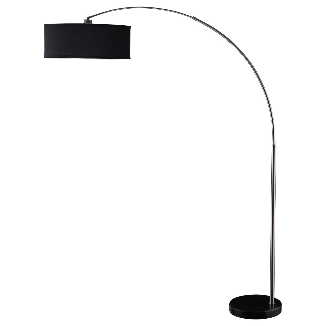Floor Lamp With Pendant Drum Shade And Arched Arm, Black- Saltoro Sherpi