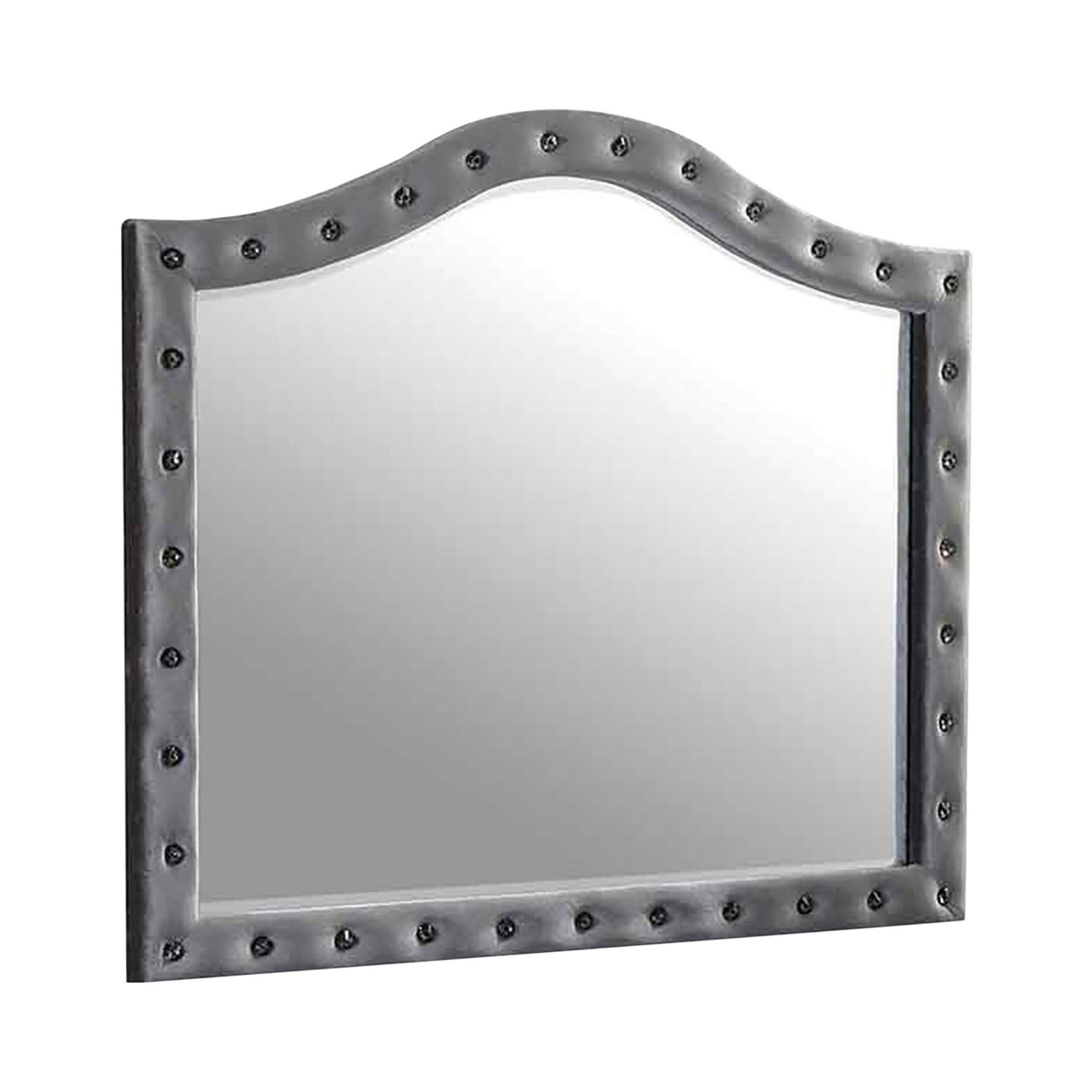Mirror With Button Tufting And Scalloped Top, Gray- Saltoro Sherpi