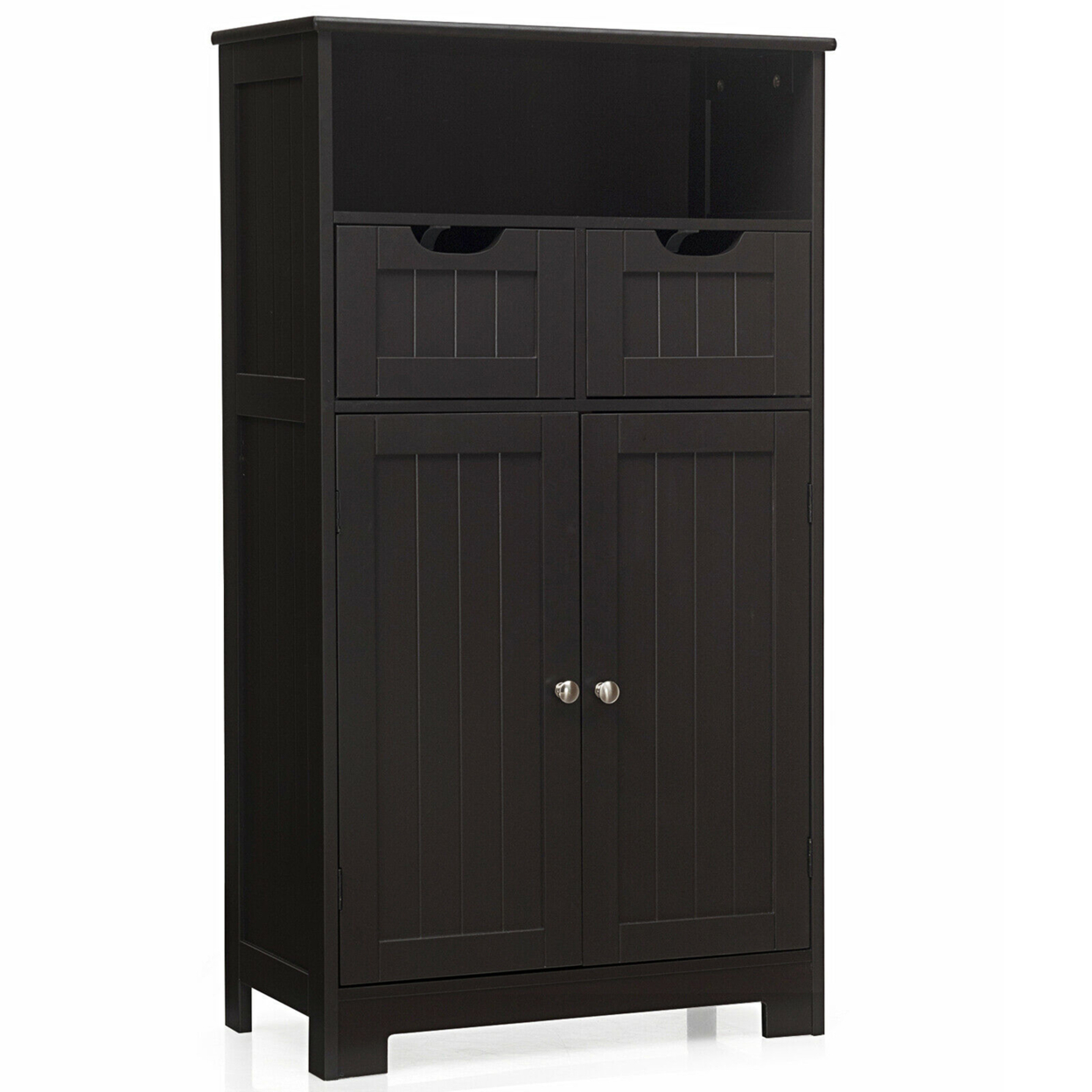 Bathroom Floor Cabinet Wooden Storage Organizer W/Drawer Doors - Espresso
