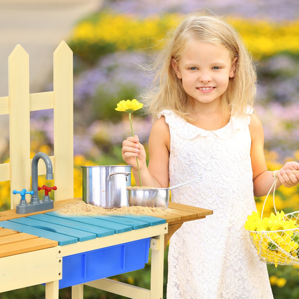 Wooden Kids Pretend Kitchen Play Set Outdoor Cooking Toy Gift Toddler Child