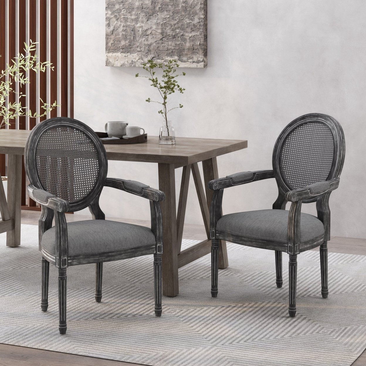Aisenbrey French Country Wood And Cane Upholstered Dining Chair - Gray/brown, Set Of 2