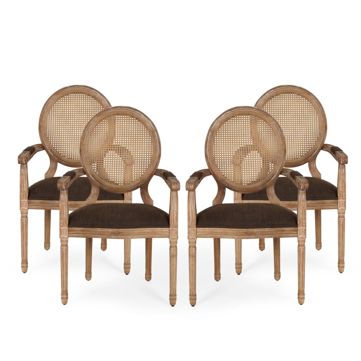 Aisenbrey French Country Wood And Cane Upholstered Dining Chair - Natural/brown, Set Of 4