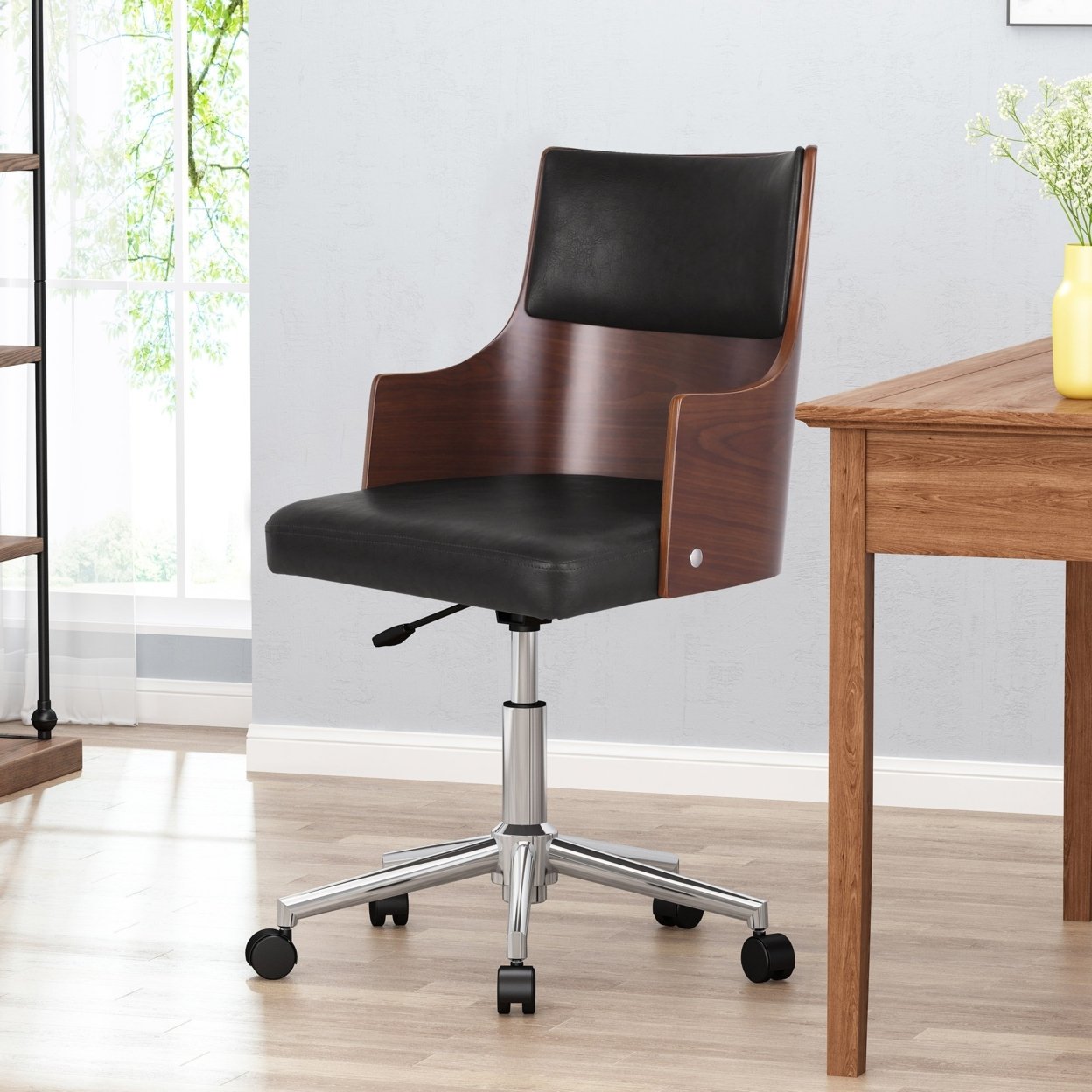 Arvilla Mid-Century Modern Upholstered Swivel Office Chair - Walnut/dark Brown/chrome