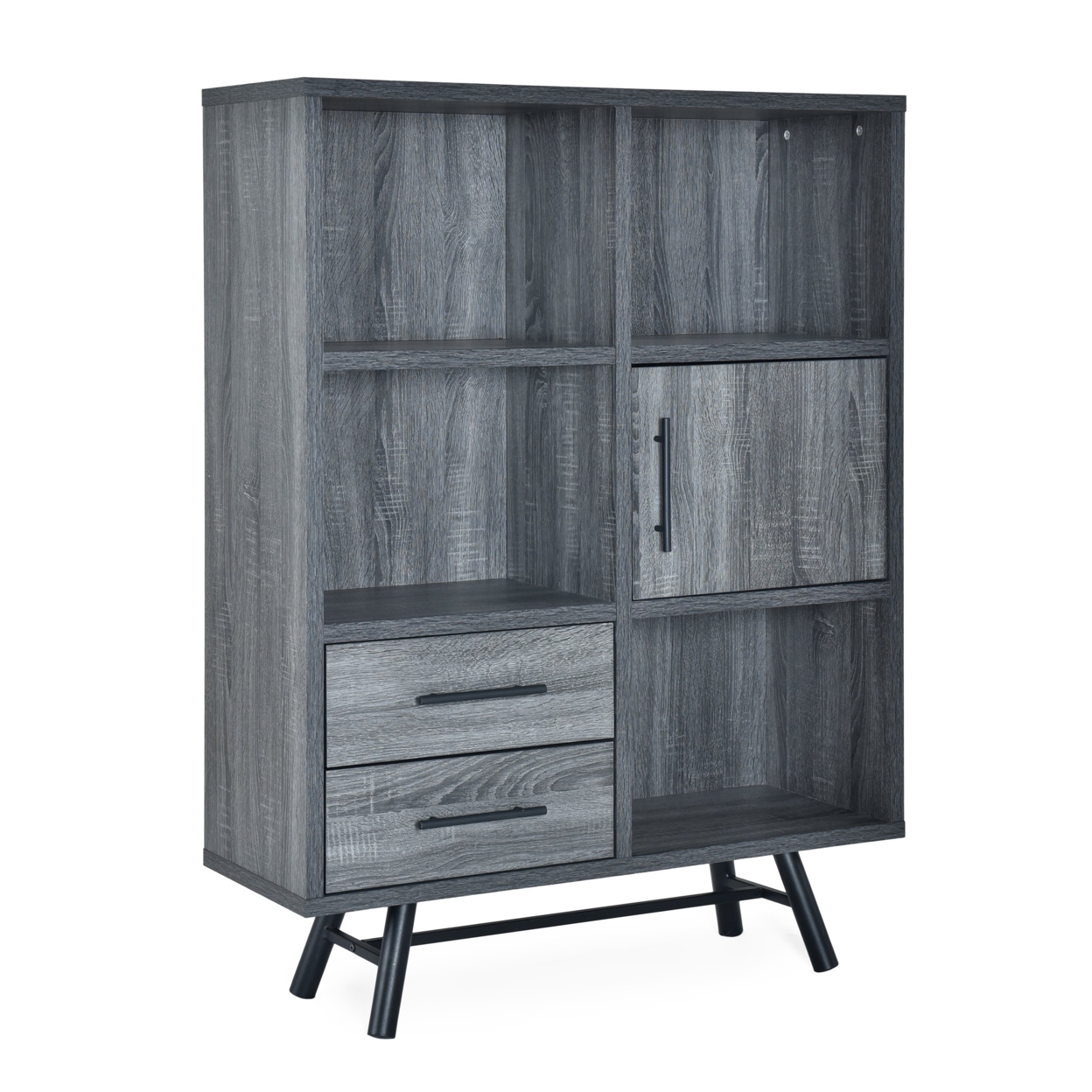Bokchito Modern Industrial 6 Shelf Multi-Functional Cabinet - Somona Grey Oak/grey Oak/matte Black