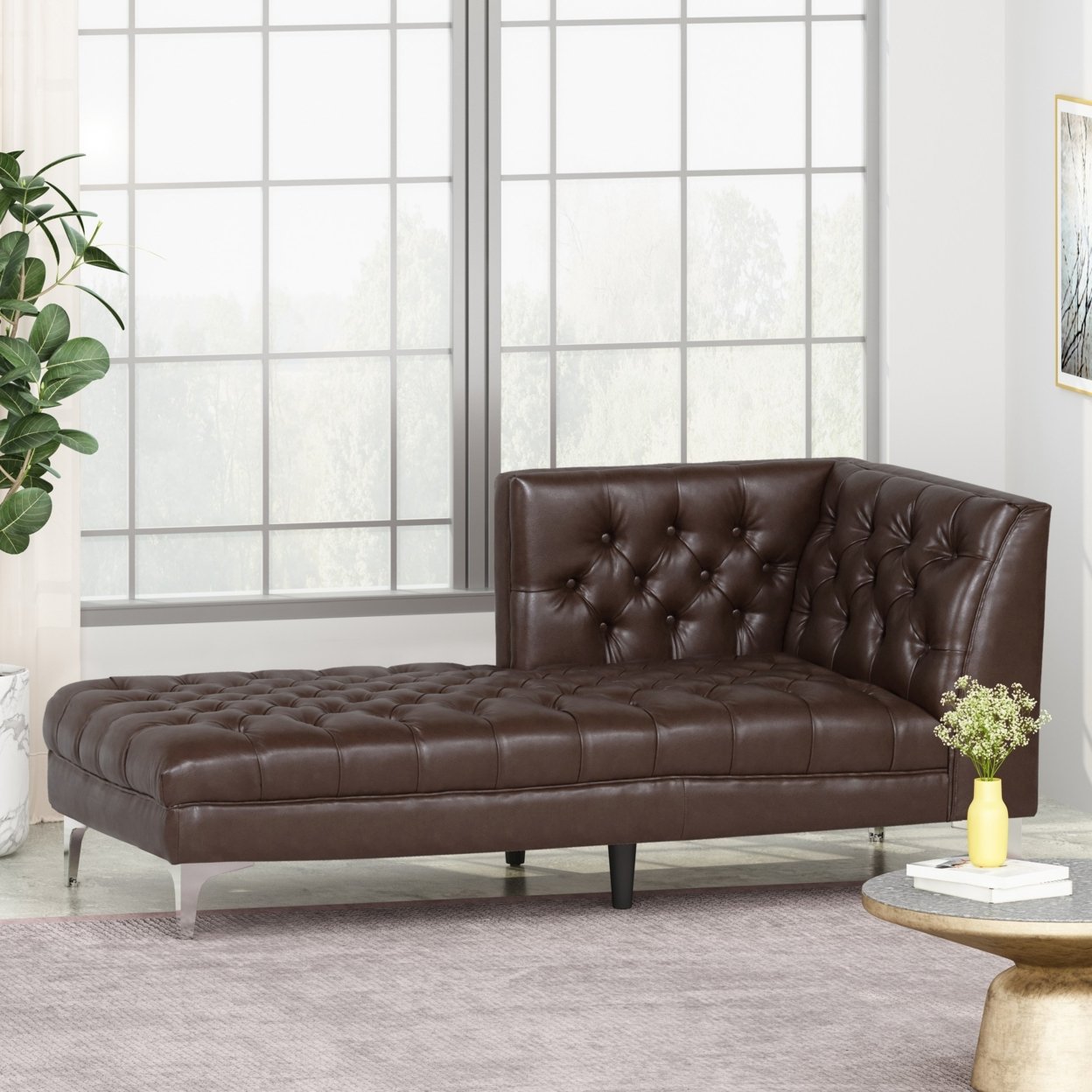 Bluffton Contemporary Tufted One Armed Chaise Lounge - Silver/dark Brown