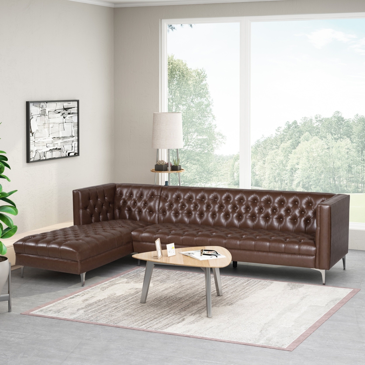 Camrose Contemporary Tufted Chaise Sectional - Silver/dark Brown