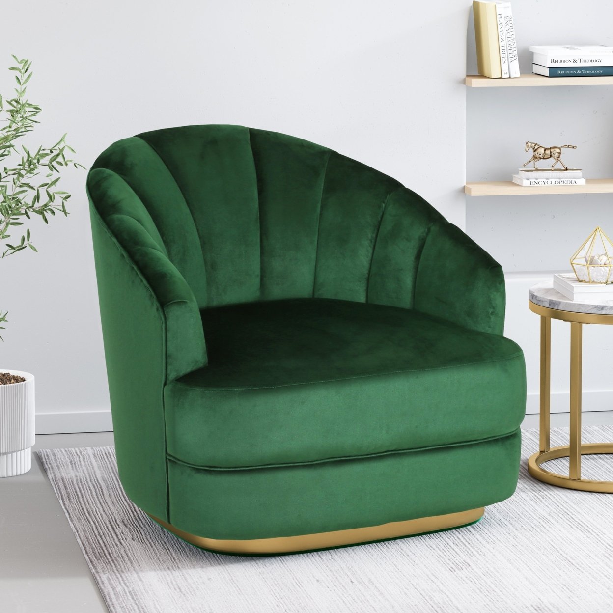 Caily Modern Glam Channel Stitch Velvet Club Chair - Copper/emerald