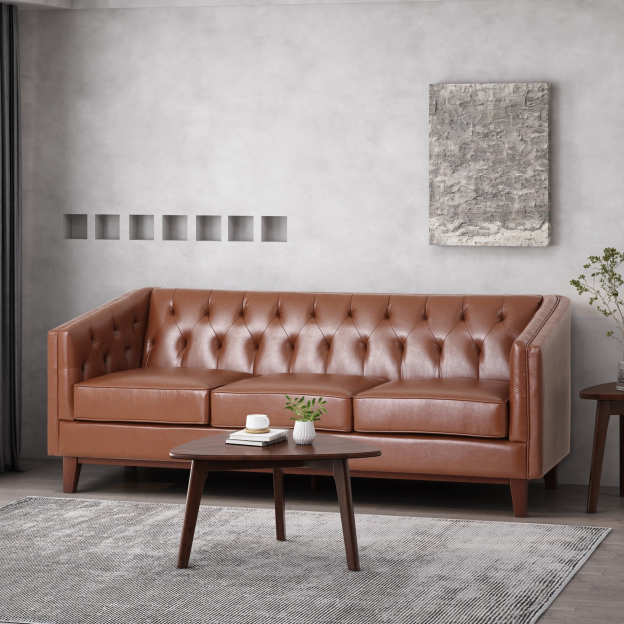 Colstrip Contemporary Upholstered 3 Seater Sofa - Cognac