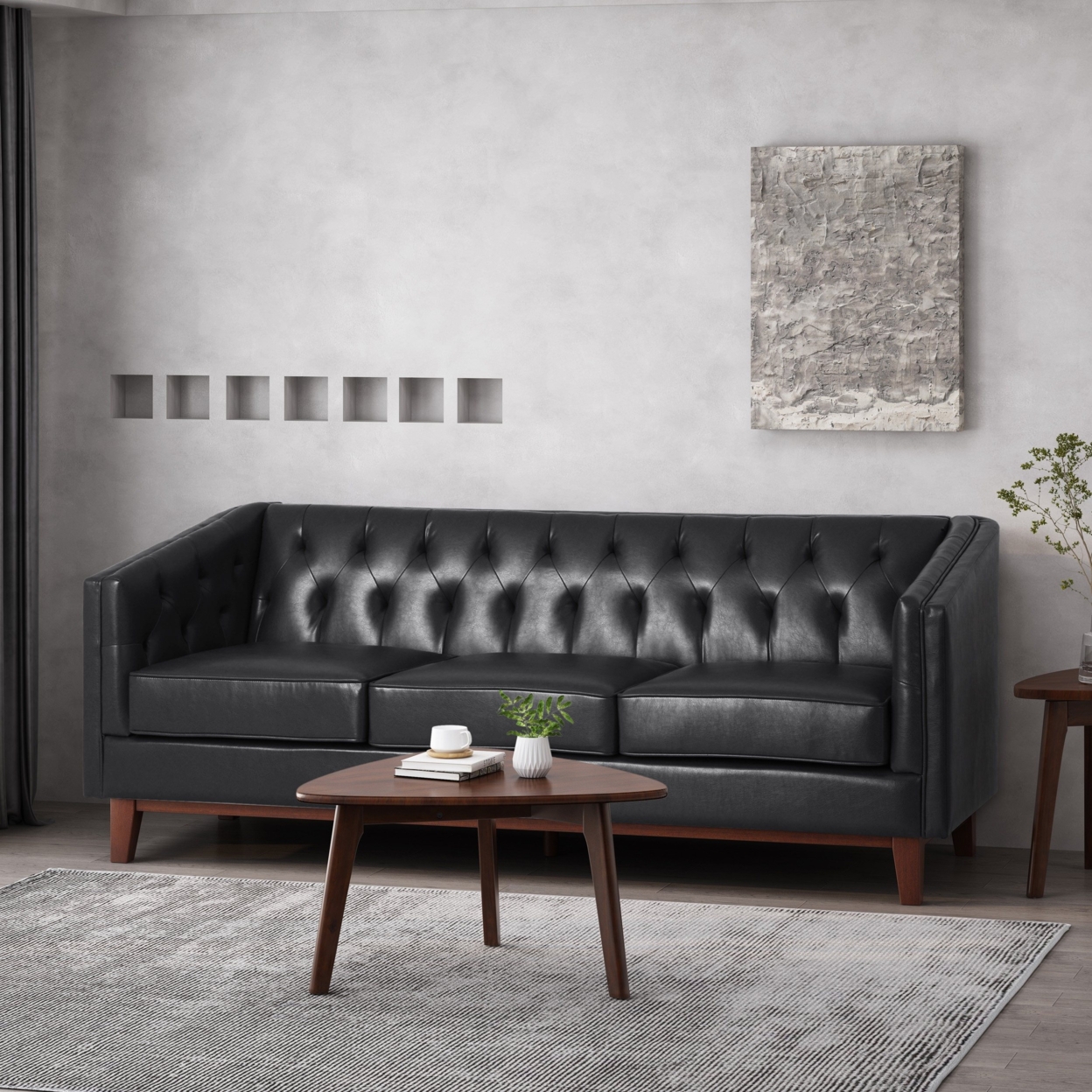 Colstrip Contemporary Upholstered 3 Seater Sofa - Midnight