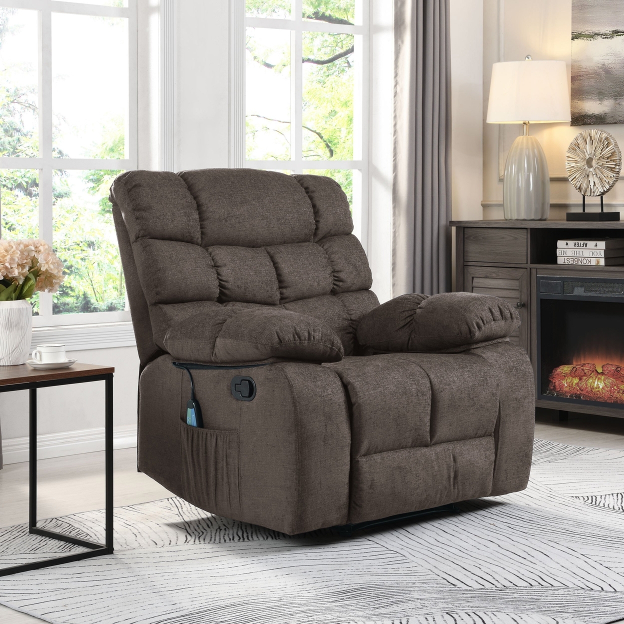 Conyers Contemporary Pillow Tufted Massage Recliner - Black/charcoal