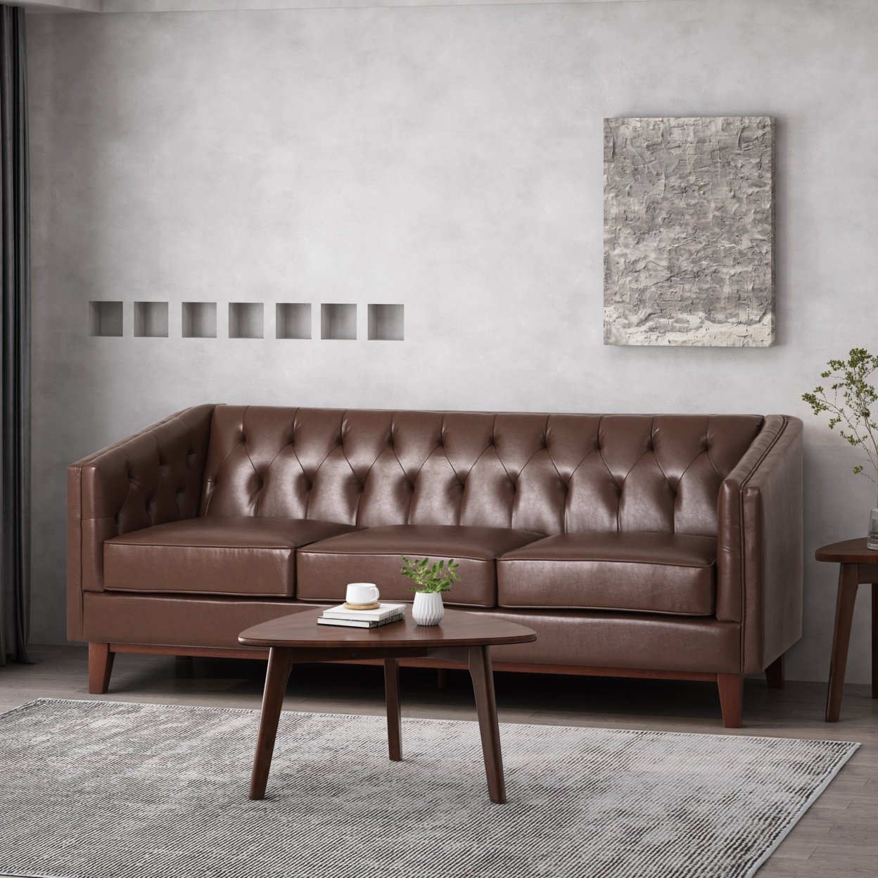 Colstrip Contemporary Upholstered 3 Seater Sofa - Dark Brown