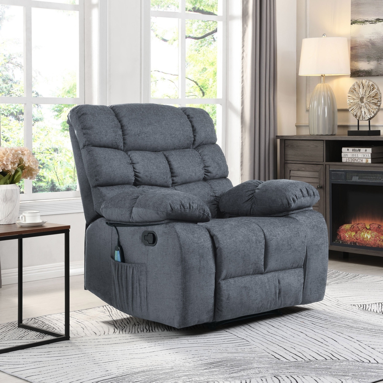 Conyers Contemporary Pillow Tufted Massage Recliner - Black/charcoal