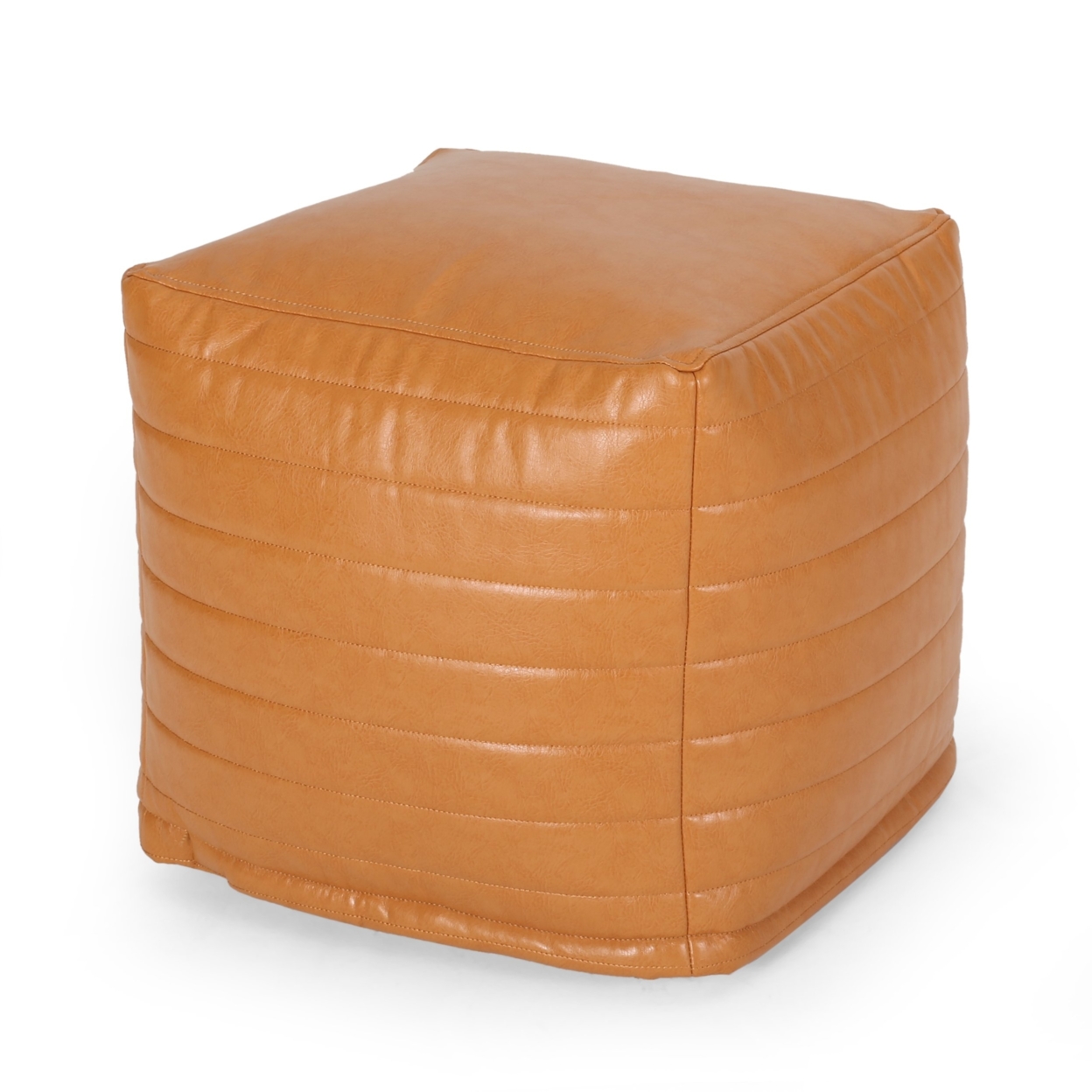 Conrail Contemporary Faux Leather Channel Stitch Pouf - Caramel, Cube