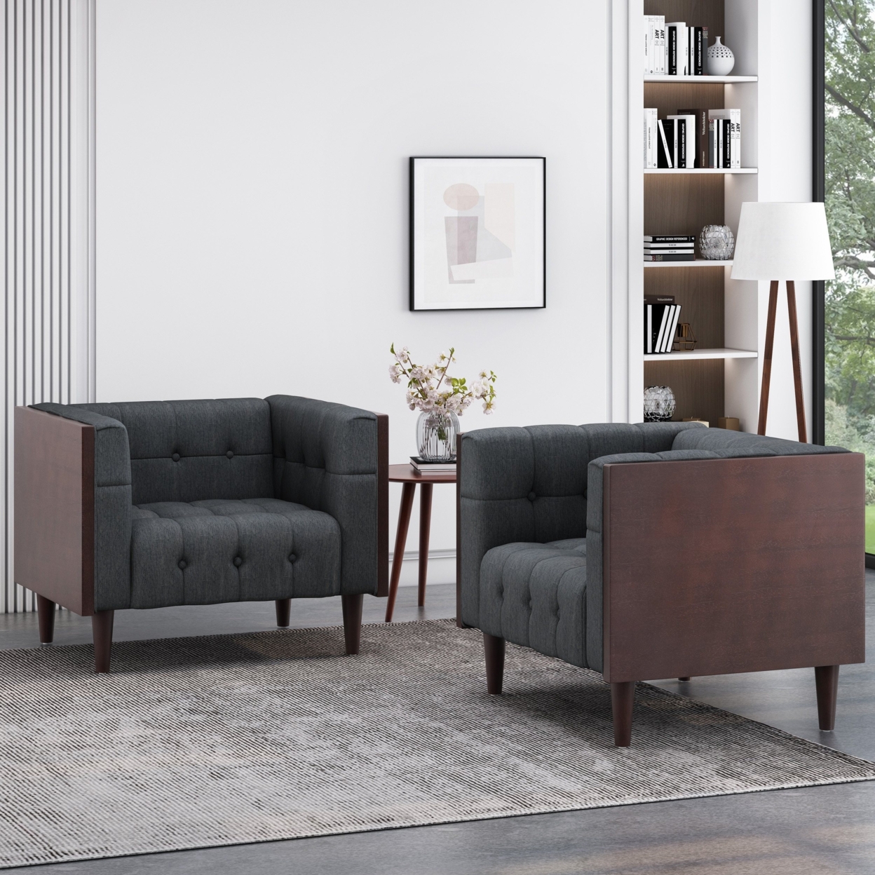 Croton Contemporary Tufted Club Chairs, Set Of 2 - Charcoal