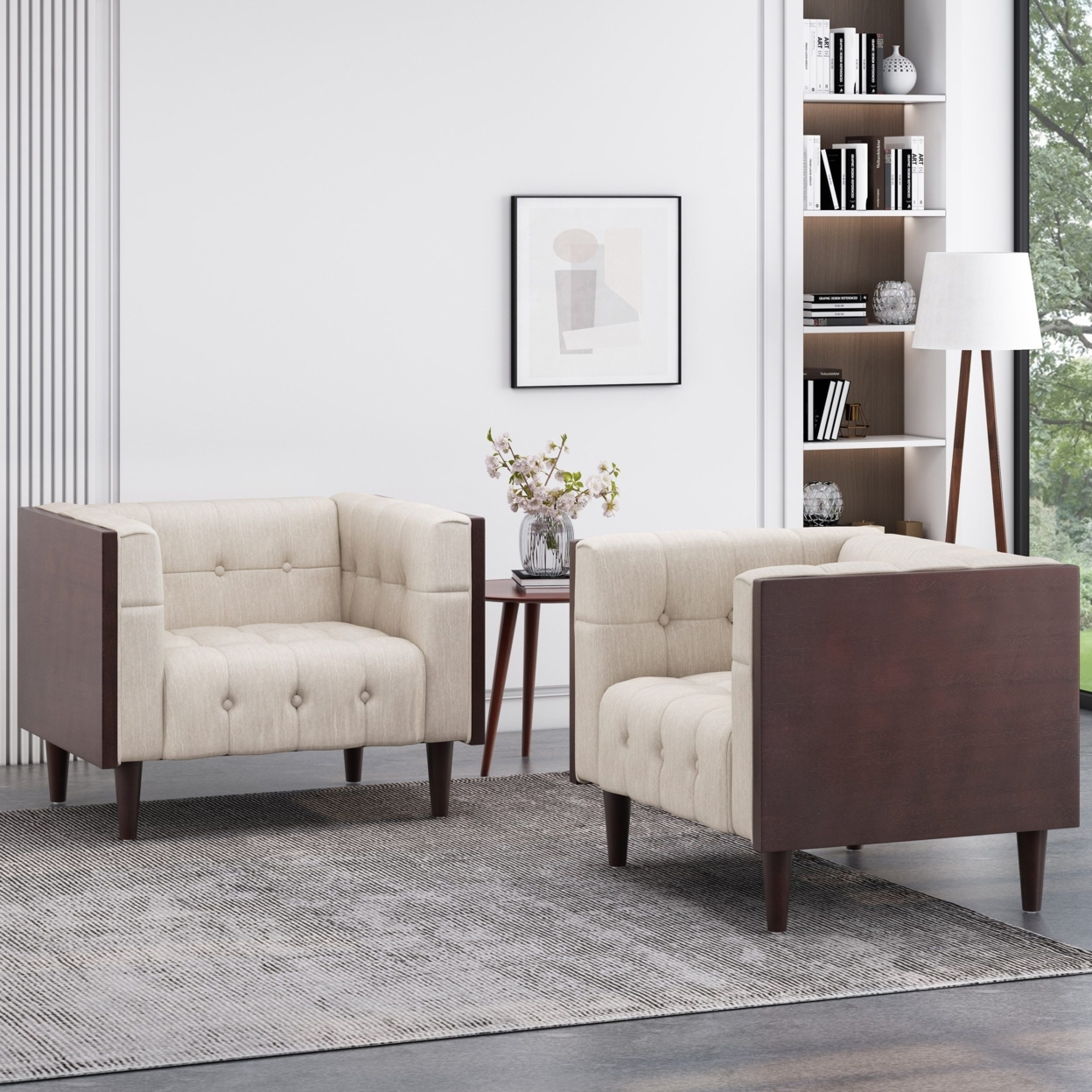 Croton Contemporary Tufted Club Chairs, Set Of 2 - Beige