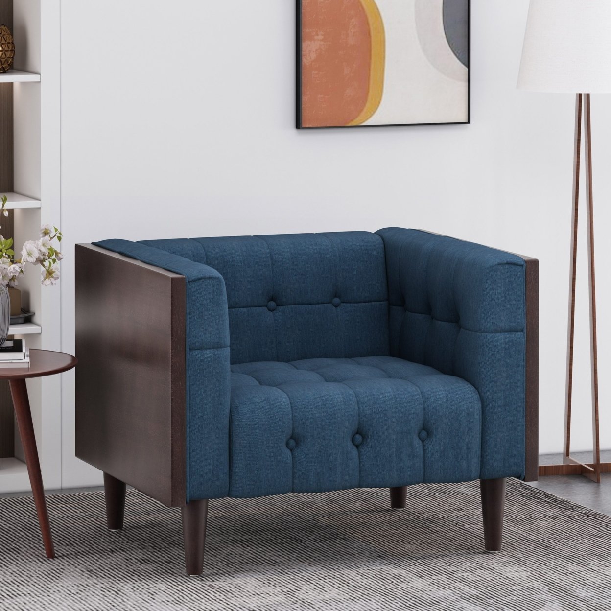 Croton Contemporary Tufted Club Chair - Brown/navy Blue