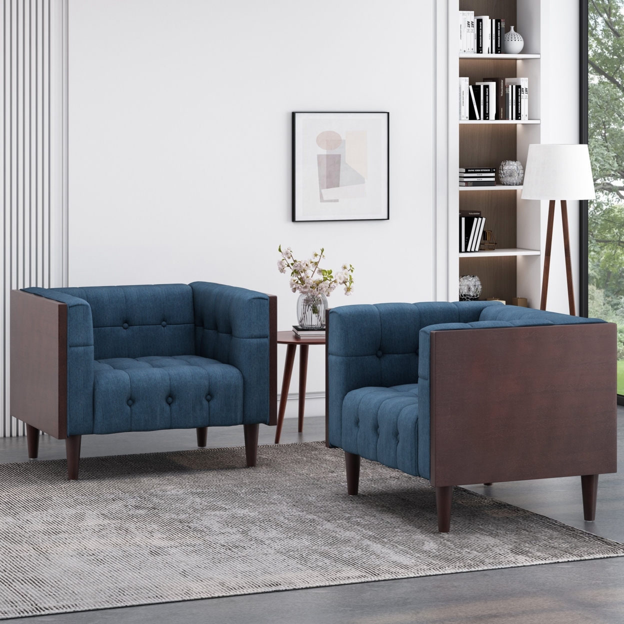 Croton Contemporary Tufted Club Chairs, Set Of 2 - Navy Blue