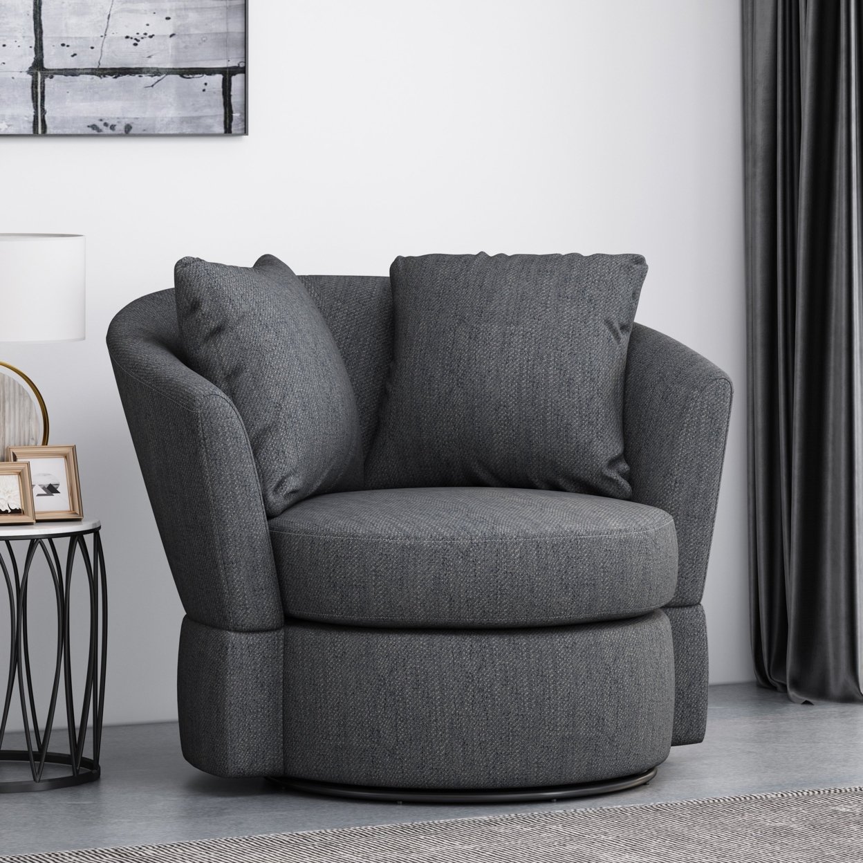 Dawson Contemporary Upholstered Swivel Club Chair - Black/beige