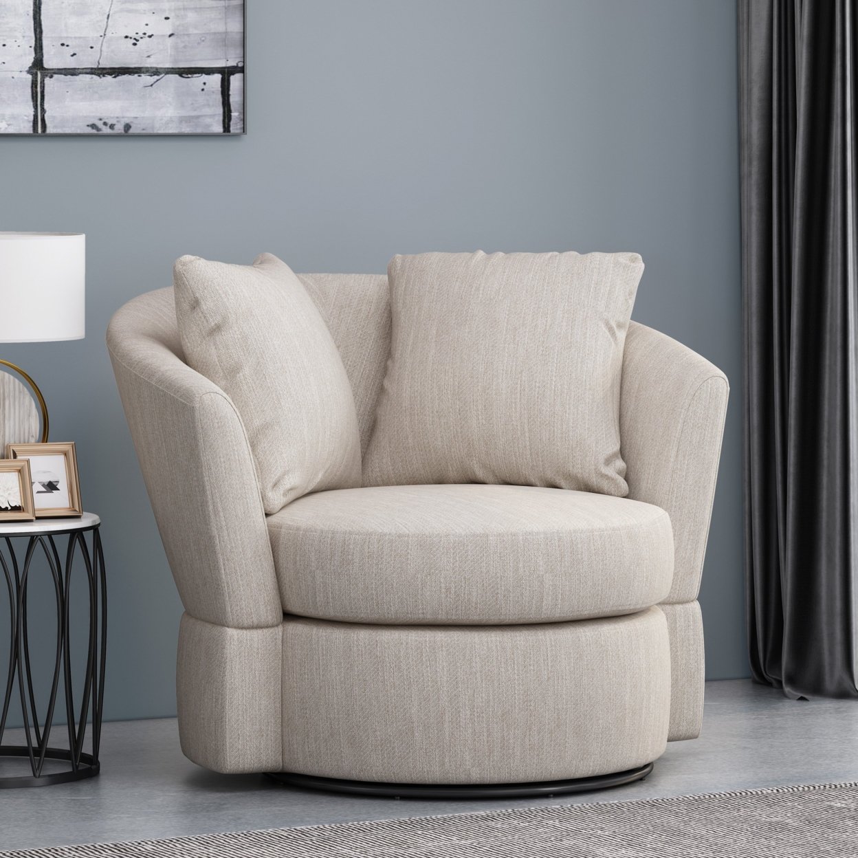 Dawson Contemporary Upholstered Swivel Club Chair - Black/beige