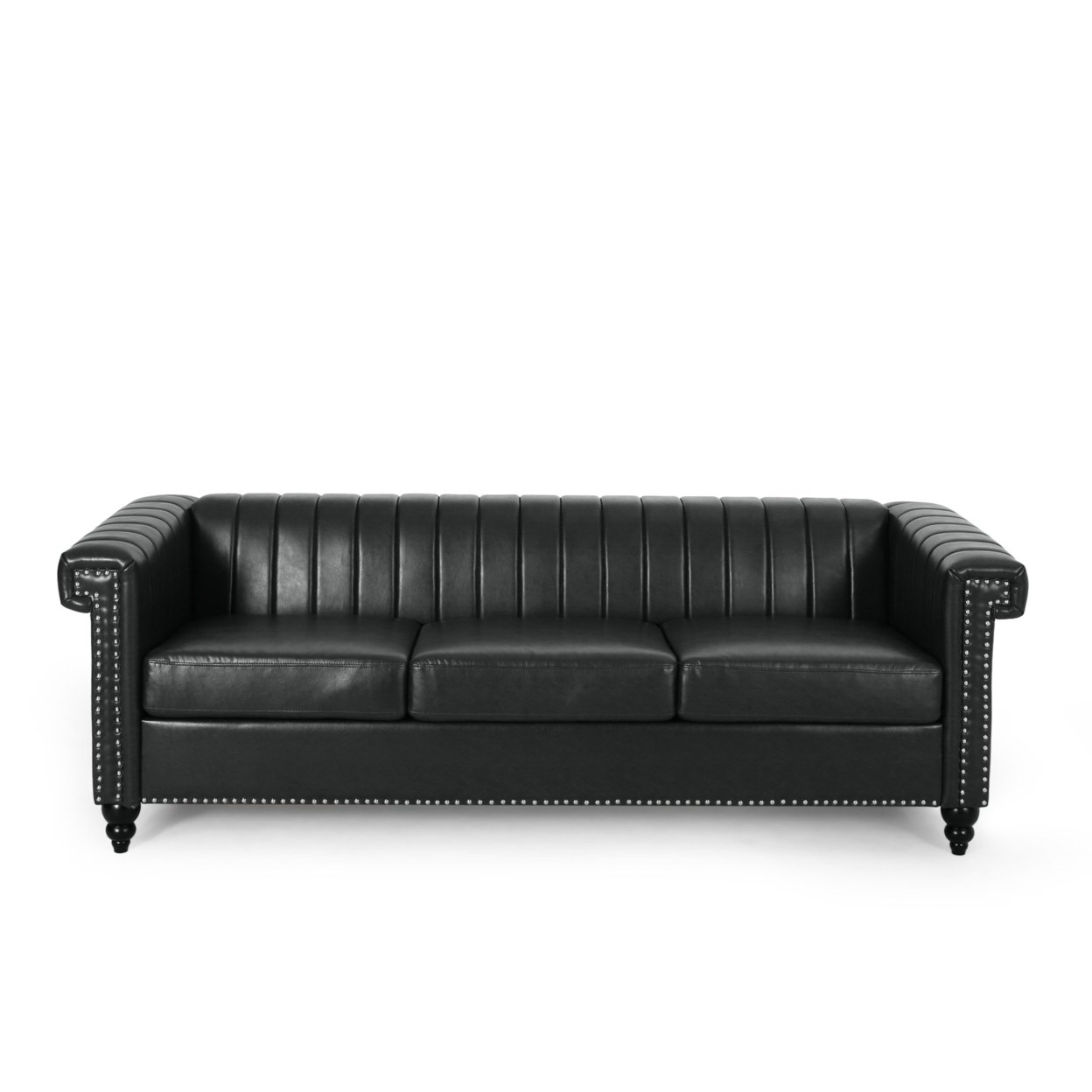 Donley Contemporary Channel Stitch 3 Seater Sofa With Nailhead Trim - Dark Brown